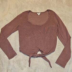 Guess Purple Long Sleeve Tie Front Blouse